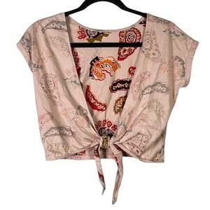 WILFRED Aritzia Adela open back tire cropped reverse print fabric top NWOT sz XS